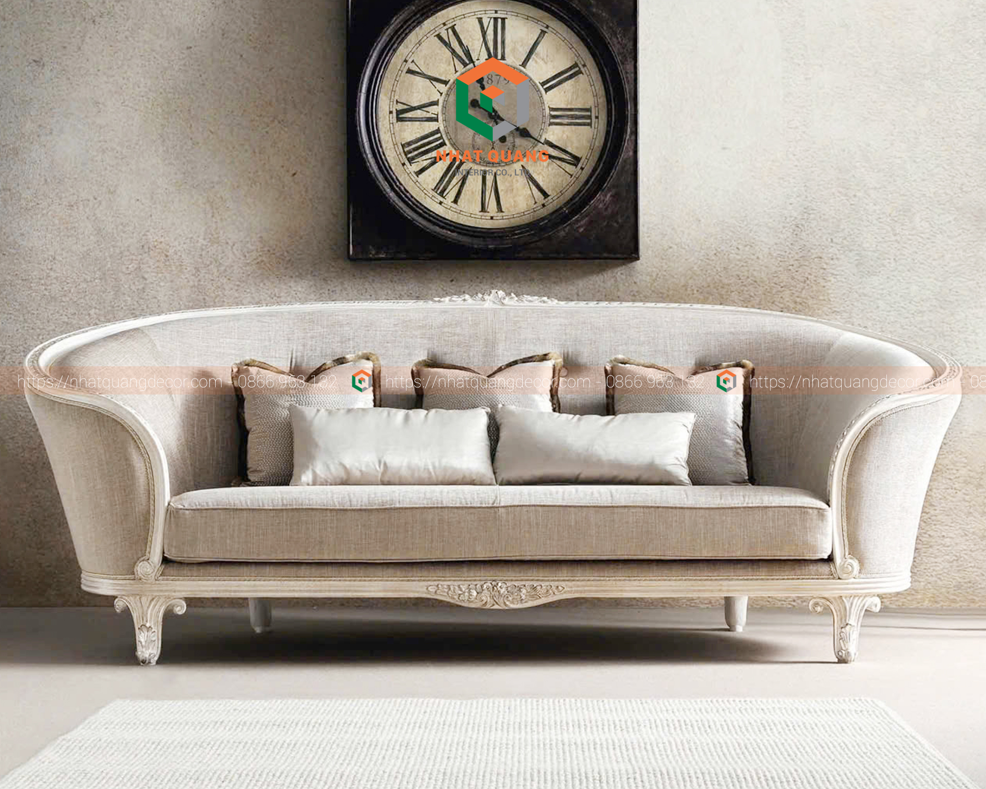 Ghế sofa bọc vải nỉ kiểu dáng classic tân cổ điển SF-008